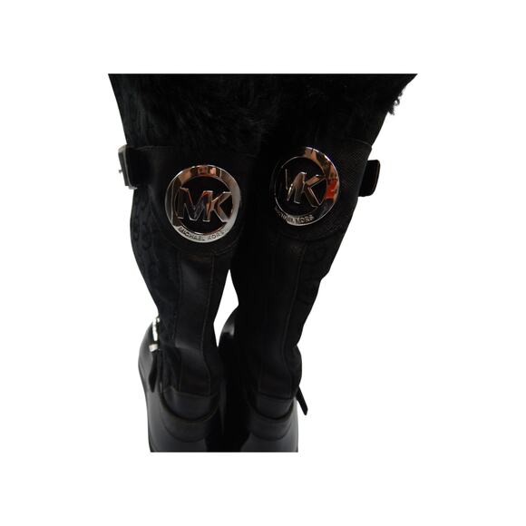 Michael Kors Fulton Fur Trim Monogram Jacquard Rubber Knee High Rainboot Black 7 - Picture 4 of 12